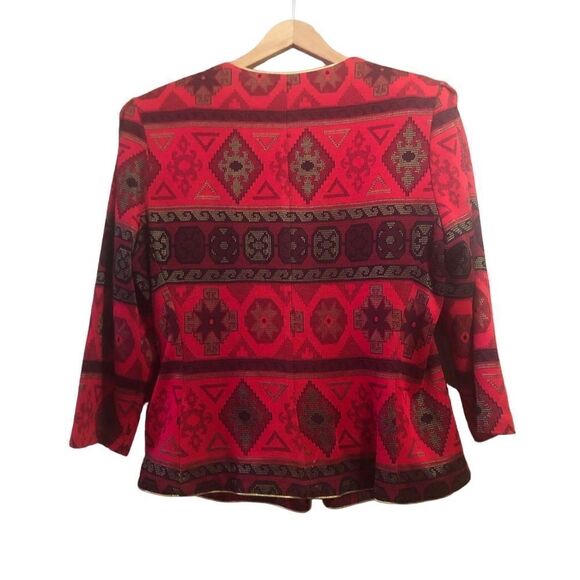 Vintage Tina Barrie Aztec Print Red/Black Gold Buttons Jacket Women’s Sz 16 - Picture 4 of 4